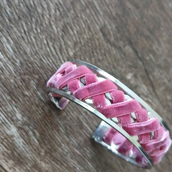Pink Velvet Braided Cuff Bracelet - Picture 2 of 6